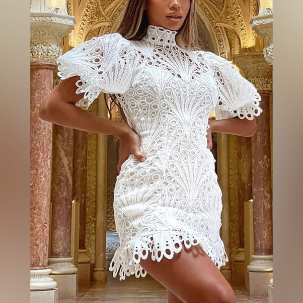 Fashion Nova Camila White Lace Mini Dress